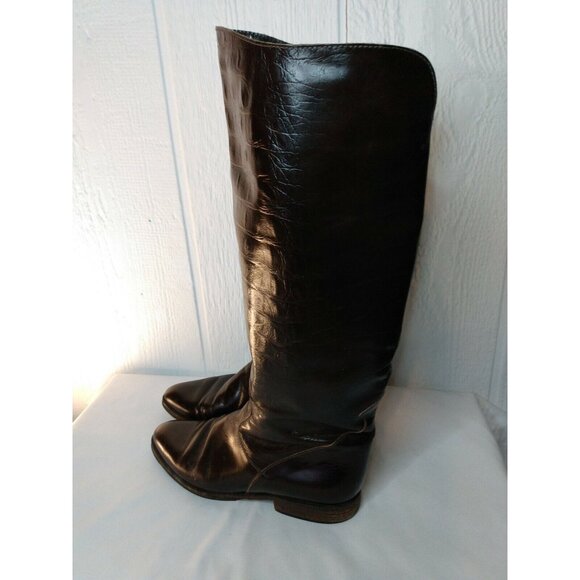 Charles David Women's Sz 7 B Brown Leather Riding Boots Vibram Soles FLAWS - Picture 3 of 12